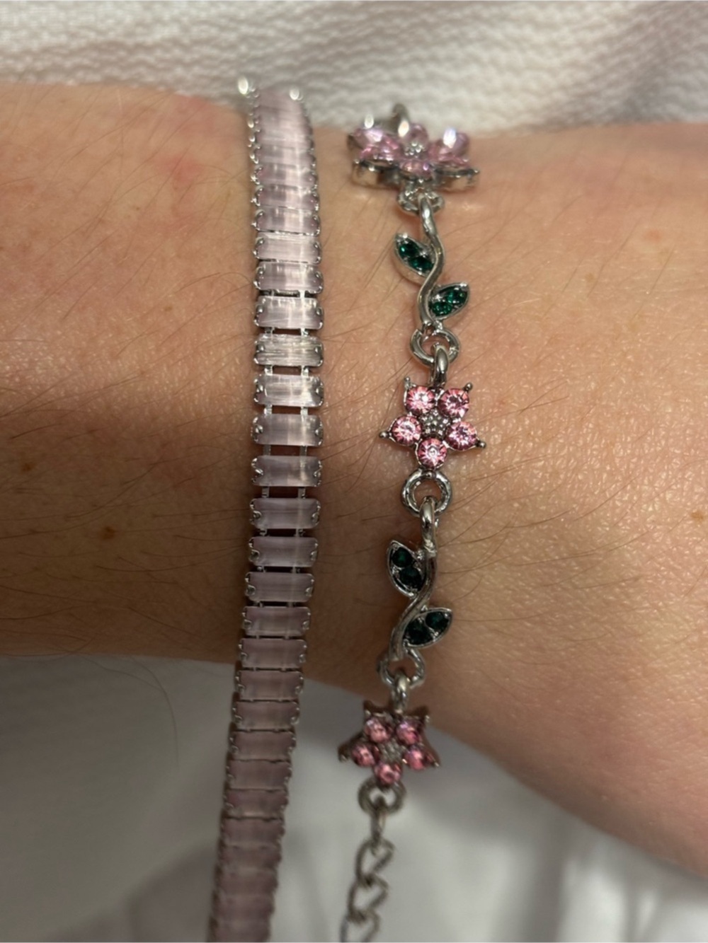 Pink Flower & Leaf Bracelet set